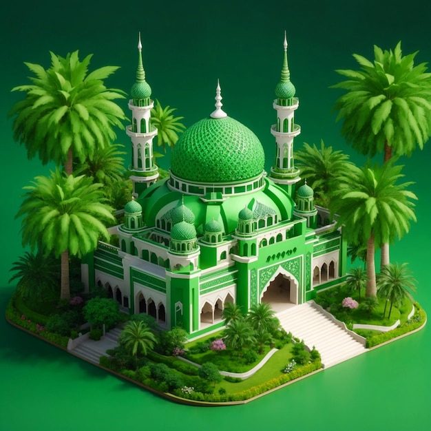 Miniatura isométrica 3D realista de la Mezquita Tranquerah Malacca Malasia