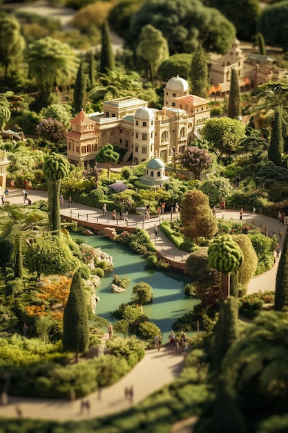 Miniatura isométrica del jardín de la concepción en Málaga.