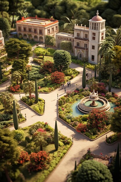 Miniatura isométrica del jardín de la concepción en Málaga.