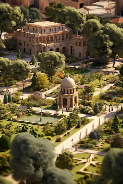 Miniatura isométrica del jardín de la concepción en Málaga.