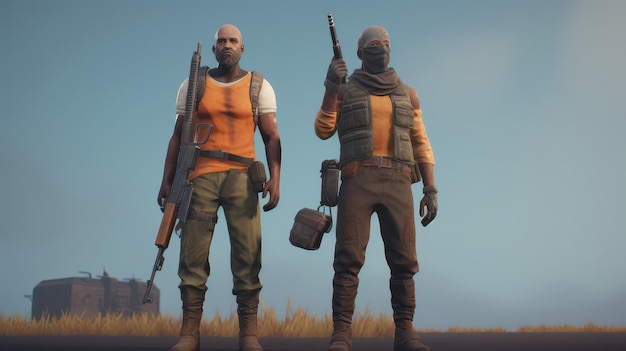 Miniatura de Rust 2 personajes con armas de fuego.