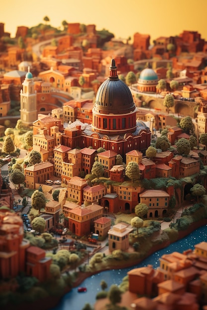 Foto miniatura super bonito mundo de barro um modelo de brinquedo de uma cidade de roma, incluindo áreas populares