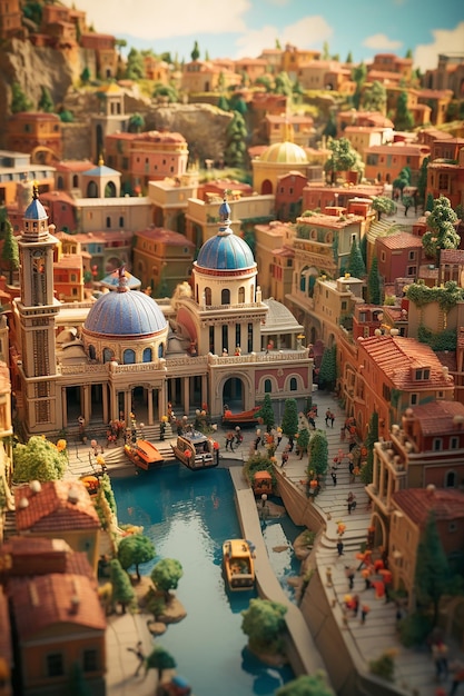 Miniatura super bonito mundo de barro um modelo de brinquedo de uma cidade de Roma, incluindo áreas populares