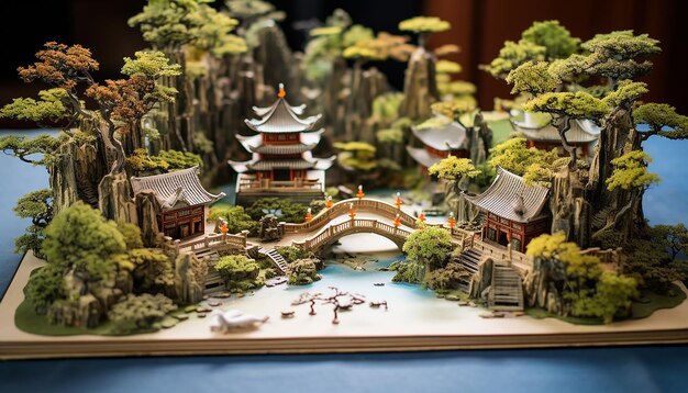 Miniaturdiorama eines chinesischen Jiangnan-Gartens mit komplizierten Details