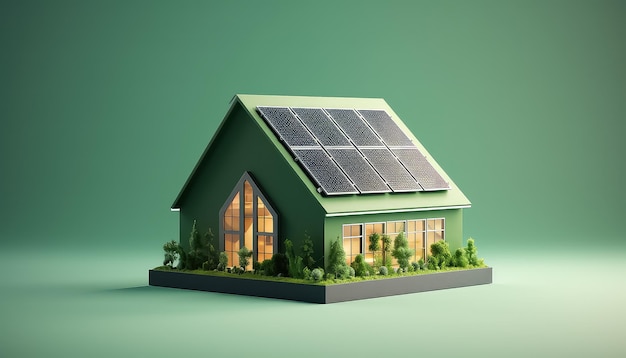 Miniaturhaus mit Solarpanel auf dem Dach Umweltschutz