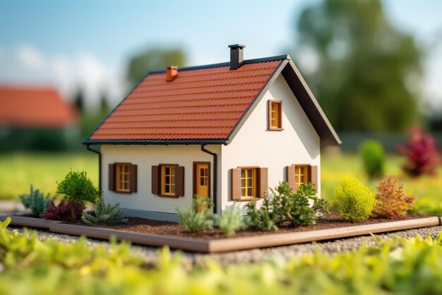 Miniaturmodellhaus auf grünem Grashintergrund
