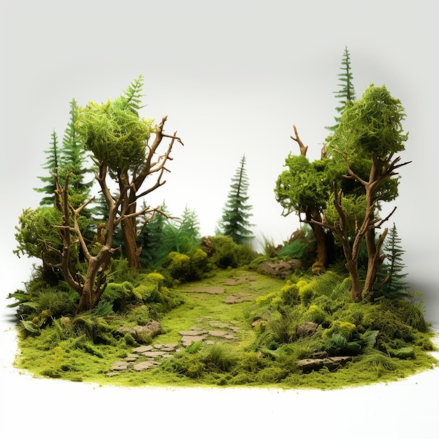 Miniaturskulptur, 3D-grüne Waldlandschaft mit realistischem Gras