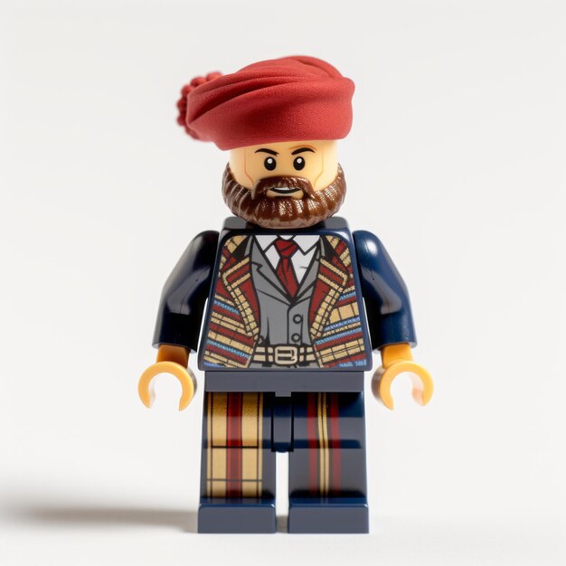 Minifigura de Lego con sombrero rojo y chaqueta a cuadros en estilo orientalista