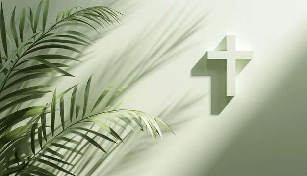 Foto minimal 3d palm sunday com design de cartaz de cruz cristã