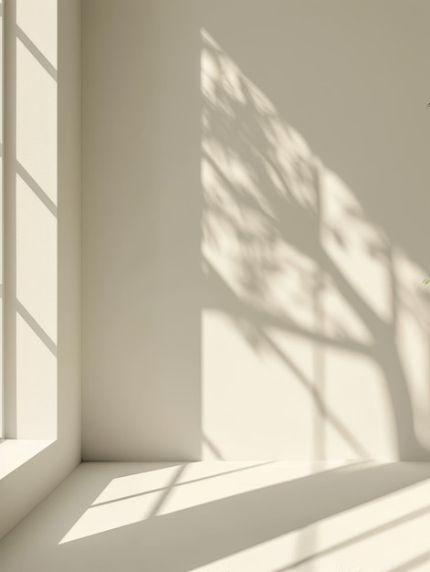 Minimal abstrakte graue und weiße Hintergrund für die Präsentation Ihres Produkts Hintergrund mit Licht- und Schattenspiel von Fenstern auf Gipswand im leeren gemütlichen Raum