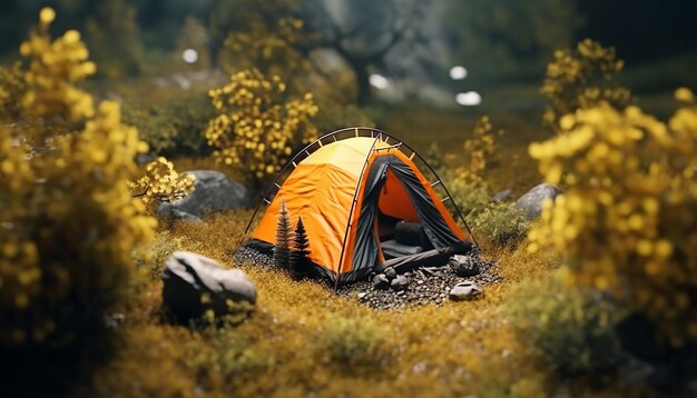 Minimal Camping in der Natur realistisches Miniaturkonzept 8K ultra-hohe Qualität Render
