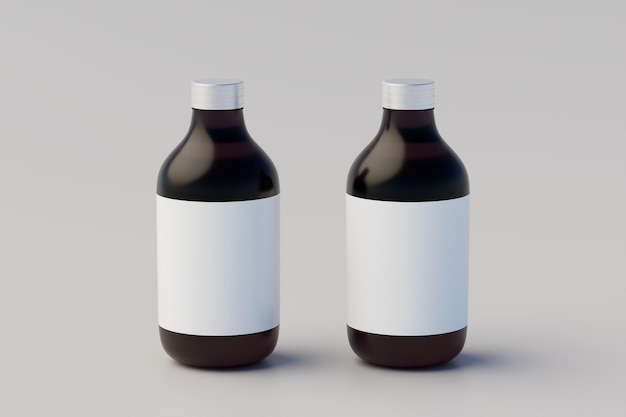 Minimal Concept Cold Brew Coffee Ámbar Marrón Medio Botella de vidrio Empaque Maqueta Múltiples botellas Representación 3D