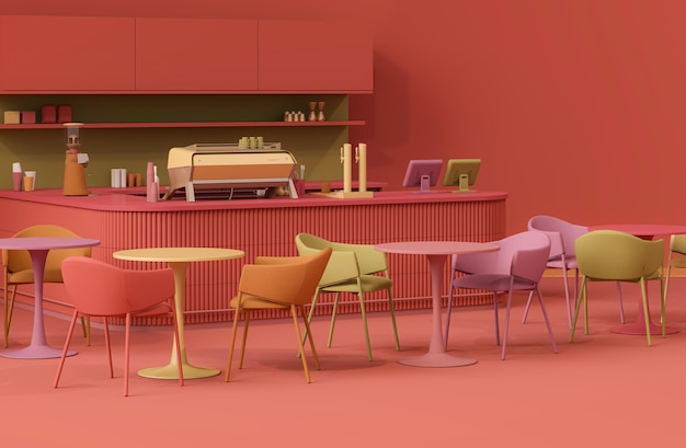 Minimal diseño de restaurante de cafetería de color rosa oscuro púrpura rojo mostrador y fondo clásico vintage