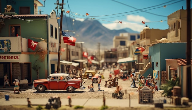 Minimal Fiestas Patrias Chile com objetos em miniatura Diorama de celebração do festival