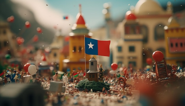 Minimal Fiestas Patrias Chile con objetos en miniatura Festival celebración diorama