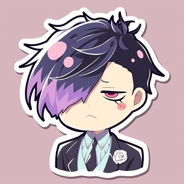 Minimal Japanese Kawaii Butler Boy Chibi Anime Vector Art Sticker con Clean Bold Line Cute Simple