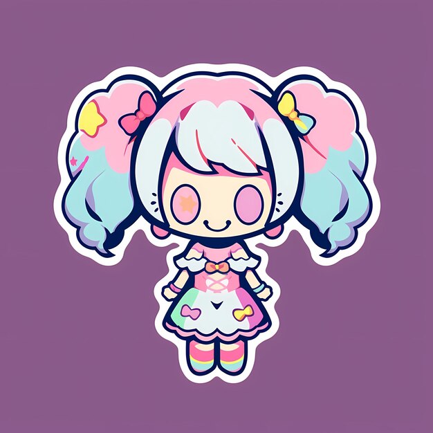 Desenho animado de boneca voodoo pastel Unicórnio Kawaii Chibi