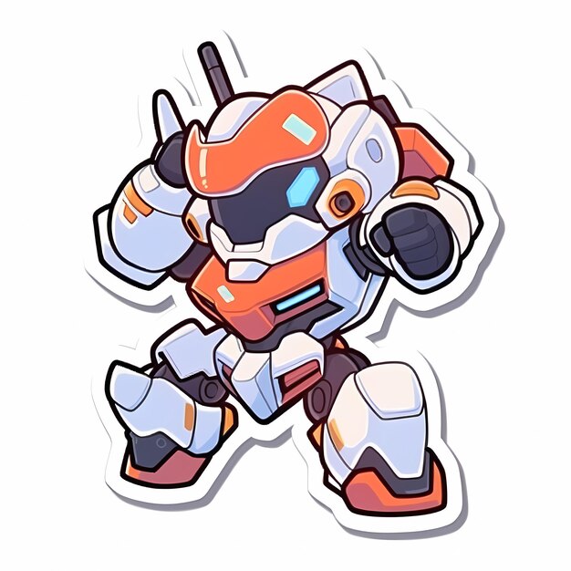 Minimal japanese kawaii robot chibi anime art sticker with clean bold retro retro futuristic line