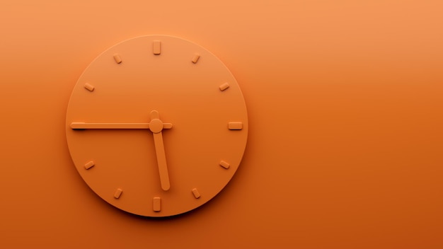 Minimal Orange clock 545 o clock quarter to Six reloj de pared minimalista abstracto Ilustración 3d