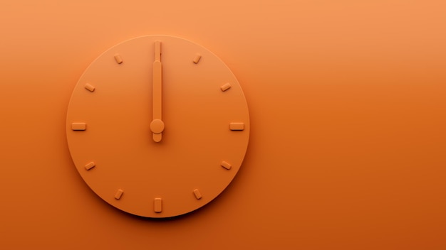 Minimal Orange Uhr Zwölf 12 Uhr 39 Uhr abstrakt Minimalistische Wanduhr 3D-Illustration