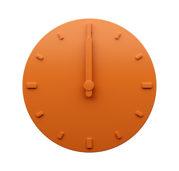 Minimal Orange Uhr Zwölf 12 Uhr 39 Uhr abstrakt Minimalistische Wanduhr 3D-Illustration