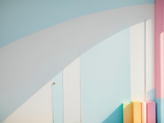 Minimal pared curva azul pastel en un fondo colorido