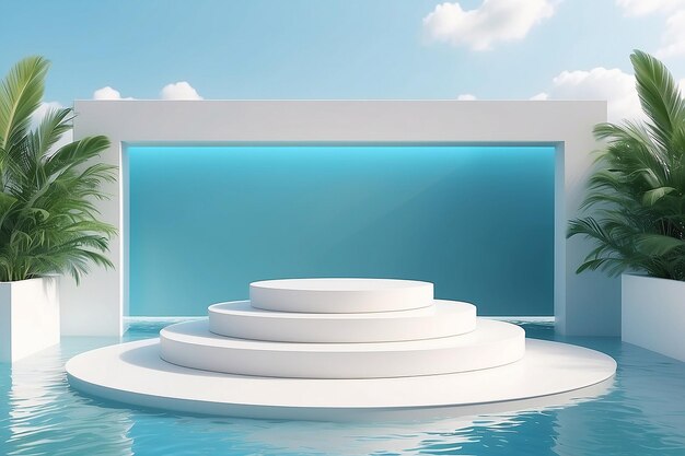 Minimal pódio de pedestal branco em produtos de fundo de piscina exibir renderização 3D