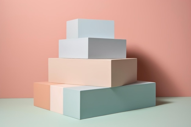 Minimal pódium de colores pastel para la exhibición de productos fondo renderización 3D Ai generado