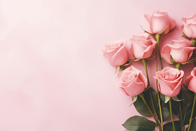 Minimal rosa Rosen und rosa Hintergrund Kopierraum Konzept