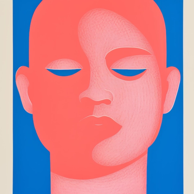 Foto minimal screenprint illustration von einem rosa blauen frau39s gesicht