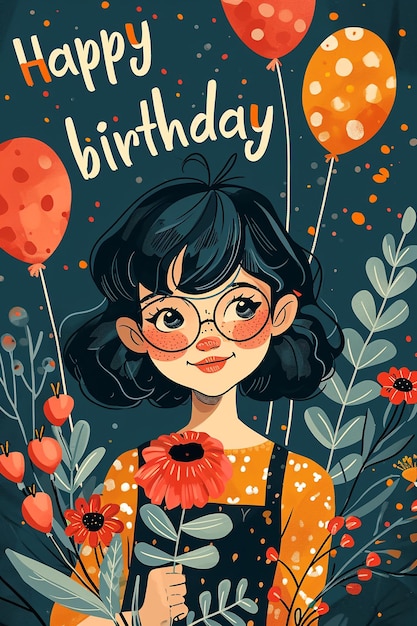 Foto minimal simple invitación a la fiesta de cumpleaños de la chica de dibujos animados