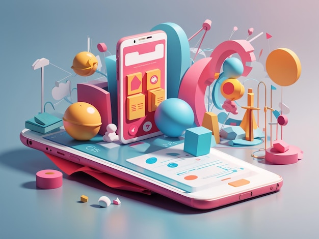 Minimale 3D-Entwicklung mobiler Apps und mobiles Webdesign