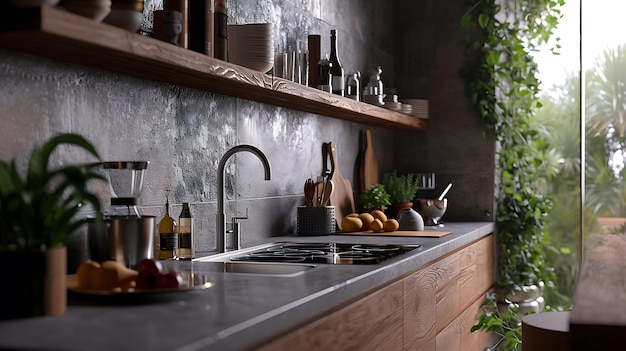 Foto minimale ästhetische moderne küche innenarchitektur 3d-rendering