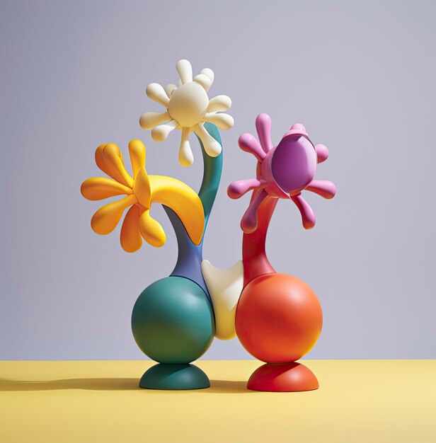 Minimale Blumenskulpturen in einer Museumshintergrundillustration, erstellt mit generativer KI