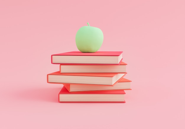 Foto minimale bücher mit einem apfel oben drauf