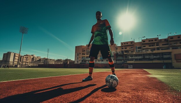 Minimale Fußballfotografie auf dem Spielfeld, Makro-Fotoshoot in hoher Qualität