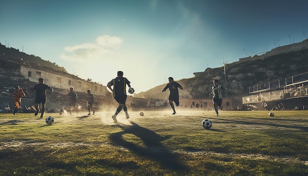 Minimale Fußballfotografie auf dem Spielfeld, Makro-Fotoshoot in hoher Qualität