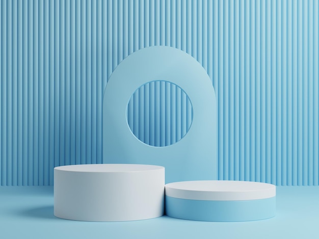 Minimale Geometrie des 3D-Podiums für die Produktpräsentation Kosmetikprodukte und blauer Hintergrund