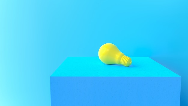 Minimale Idee Konzept. Gelbe Glühlampe auf der Zementplattform, 3d übertragen.