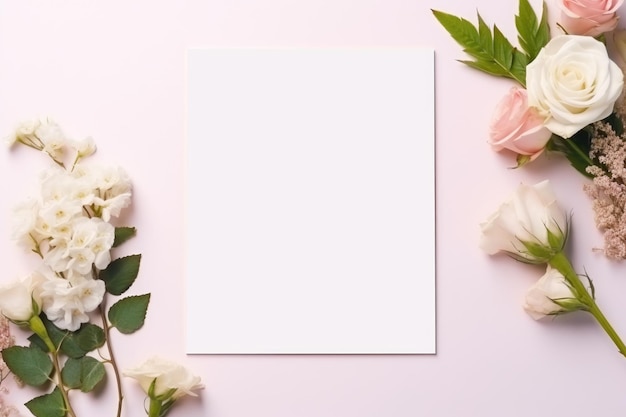 Minimale leere Papierkarte mit weißen Blumen