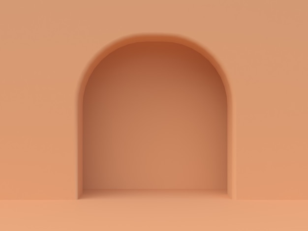 minimale orange Wand gewölbte Wiedergabe der Tür 3d