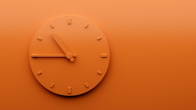 Minimale orangefarbene Uhr 1045 Uhr Viertel vor elf abstrakte minimalistische Wanduhr 3D-Illustration