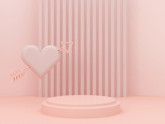 Foto minimale szene mit 3d-rosa podium für den valentinstag