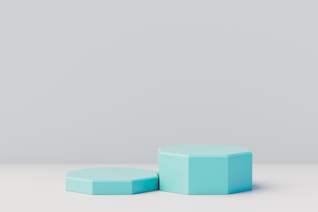 Minimale Szene mit Podium und abstraktem Hintergrund Blaue Pastellfarben Szene 3D-Illustration