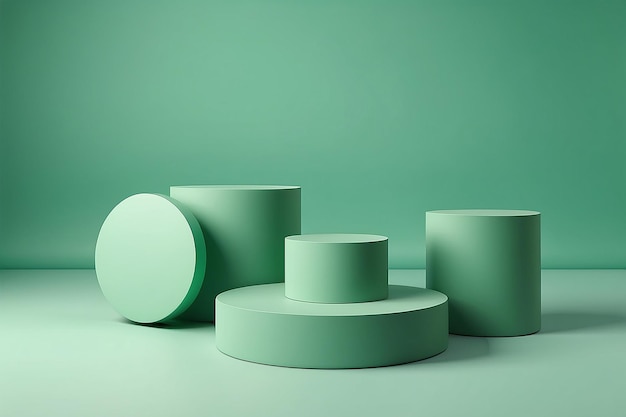 Foto minimale szene mit zylinderpodien auf grünem hintergrund abstrakte geometrische form für produkte präsentation3d-render-illustration