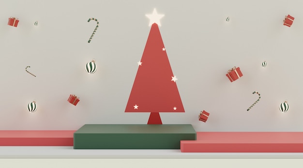 Minimale Weihnachtsszene 3d mit Podium für Modell und Produktpräsentation