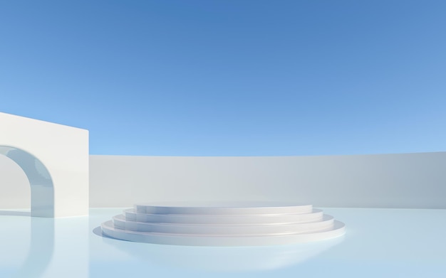 Foto minimaler abstrakter hintergrund 3d-rendering geometrische form blaue pastellfarbe bühne für kosmetische 3d-show-darstellung