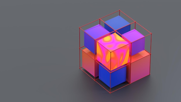 minimaler abstrakter kompositionswürfel geometrischer 3d-render