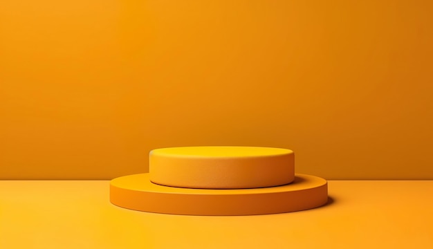 Minimaler abstrakter, leerer Zylindersockel, gelber Hintergrund für Produktpräsentationsmodelle, generative KI