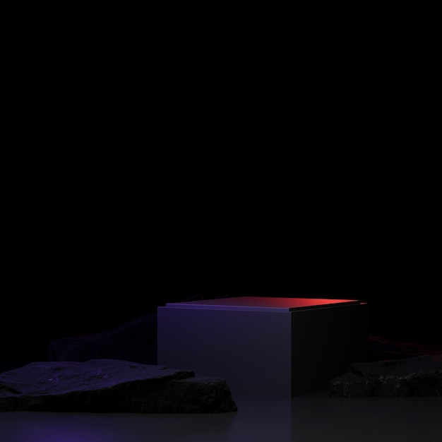 Minimaler moderner leerer Zylinder-Piedestal für die Produktvorstellung auf einem schwarzen Felshintergrund